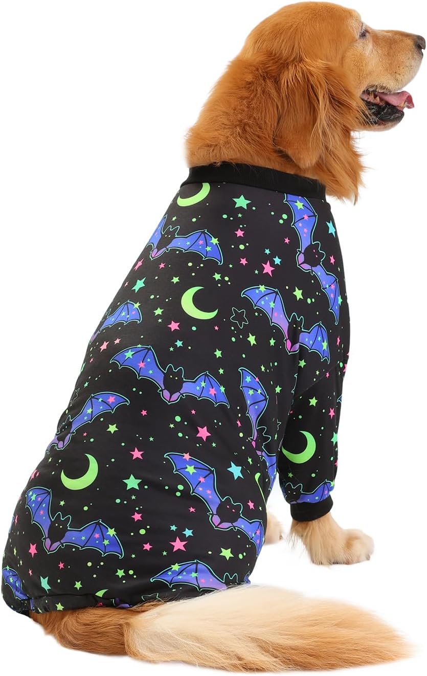 HDE Dog Pajamas One Piece Jumpsuit Lightweight Dog PJs Shirt for M-3XL Dogs Starry Bats - 2XL