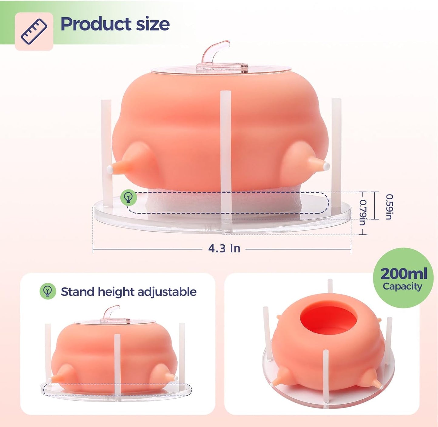 Nursing Nipple for Kittens,Puppy Milk feeders for Multiple Puppies with 4 Nipples & Support Base,Smooth Flow Nipple for Kittens,Ideal Replacement for Nursing Bottle kit,200ml Capacity(Pink)