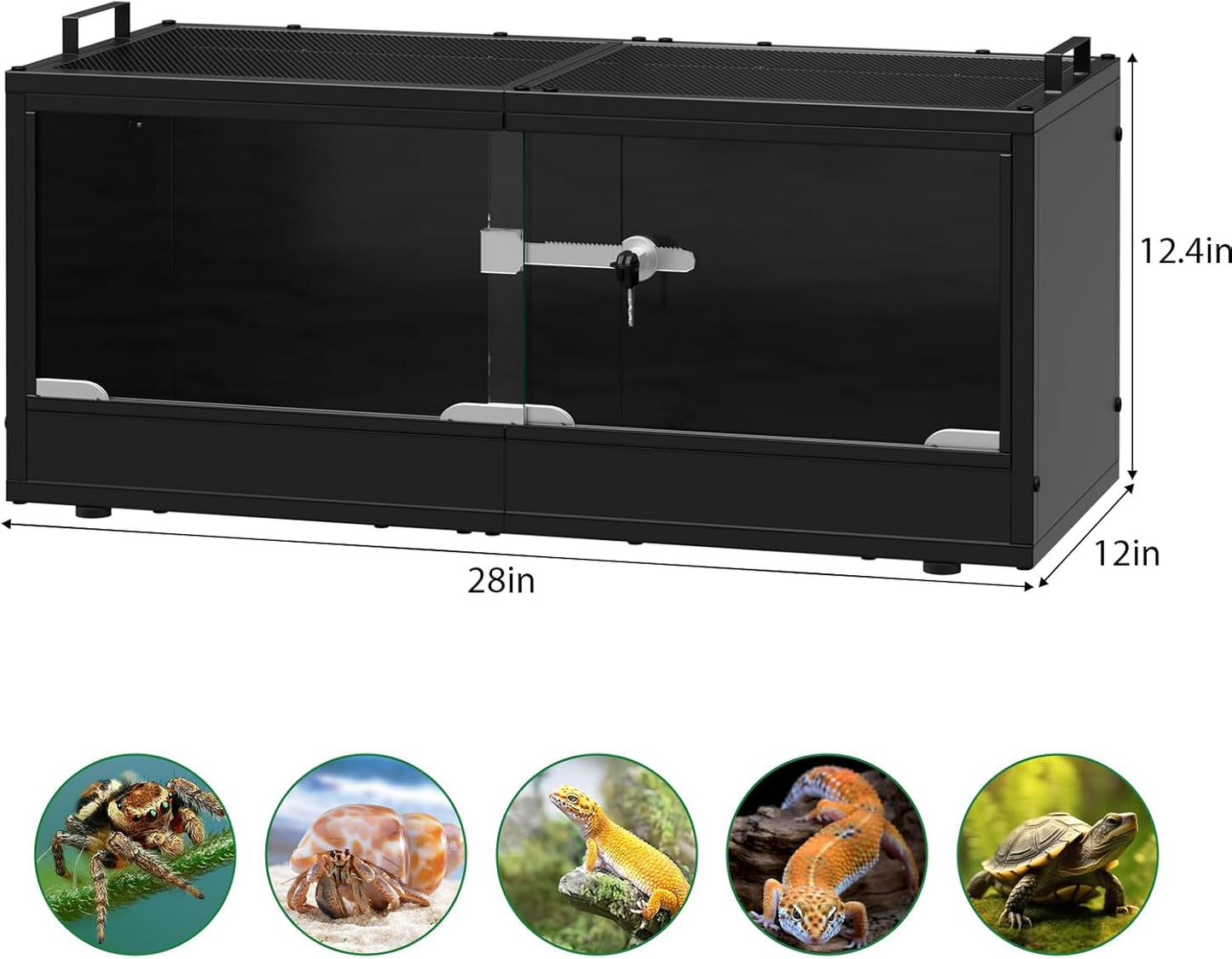 20 Gallon Reptile Terrarium Tank with Sliding Glass Door Bearded Dragon Tank with Top Ventilation Metal Panel Safety Lock Reptile Enclosure for Insect, Geckos, Lizards, Frogs, and Tortoises