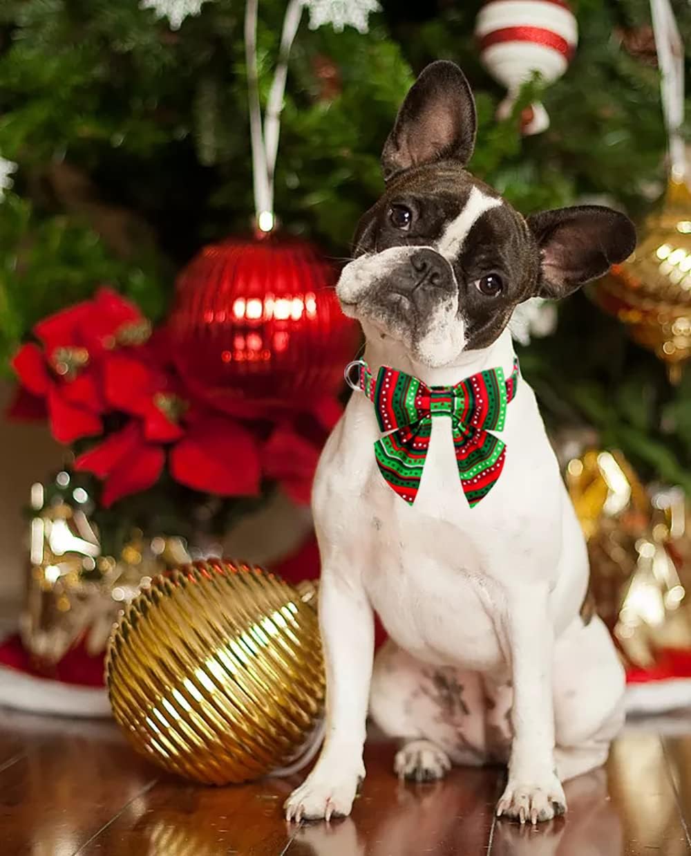 Lionet Paws Christmas Dog Collar with Bowtie, Dog Sailor Bow Collar with Metal Buckle for Dogs and Cats, Adjustable Comfortable Dog Collar Girl Gift，XXS, Neck 7-11 in