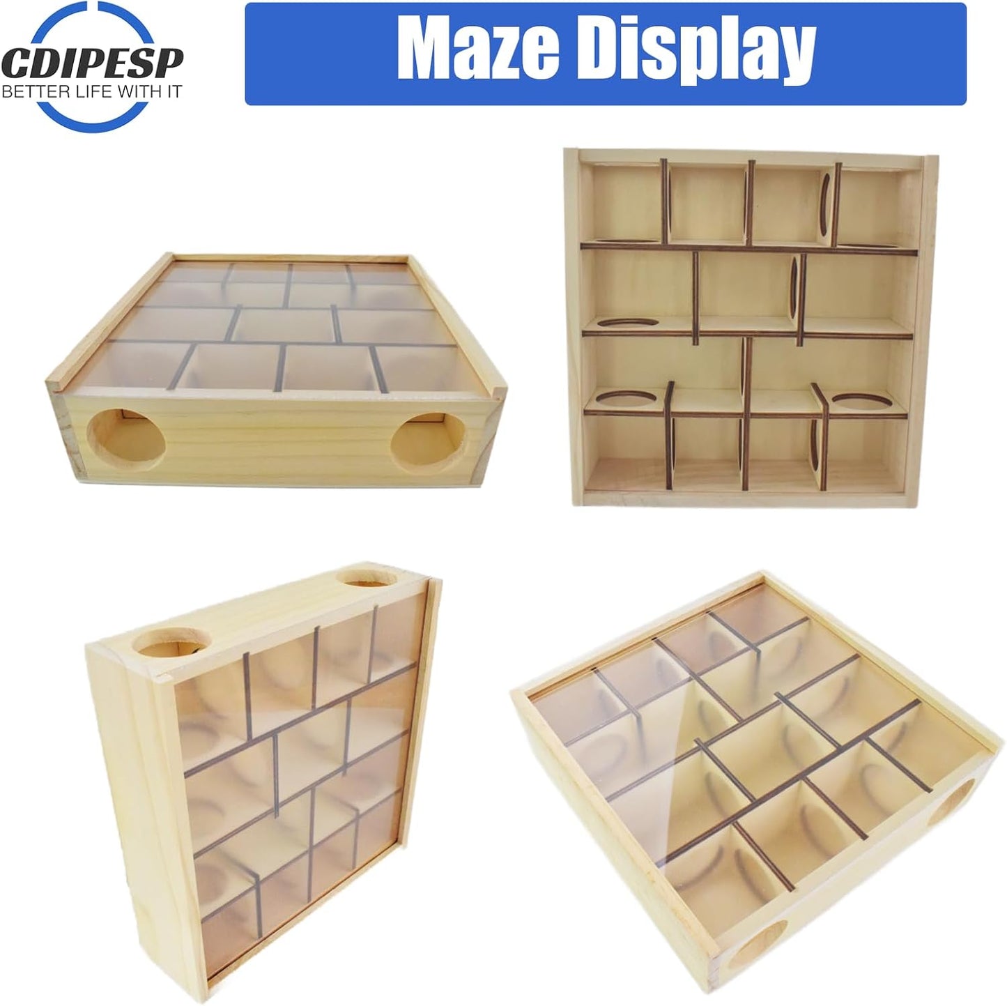 Wooden Hamster Maze with Transparent Acrylic Cover, Multi-Chamber Hamster Hideout House Hamster Toys Gerbil Maze for Dwarf Hamsters Gerbils Mice and Other Small Furry Animals