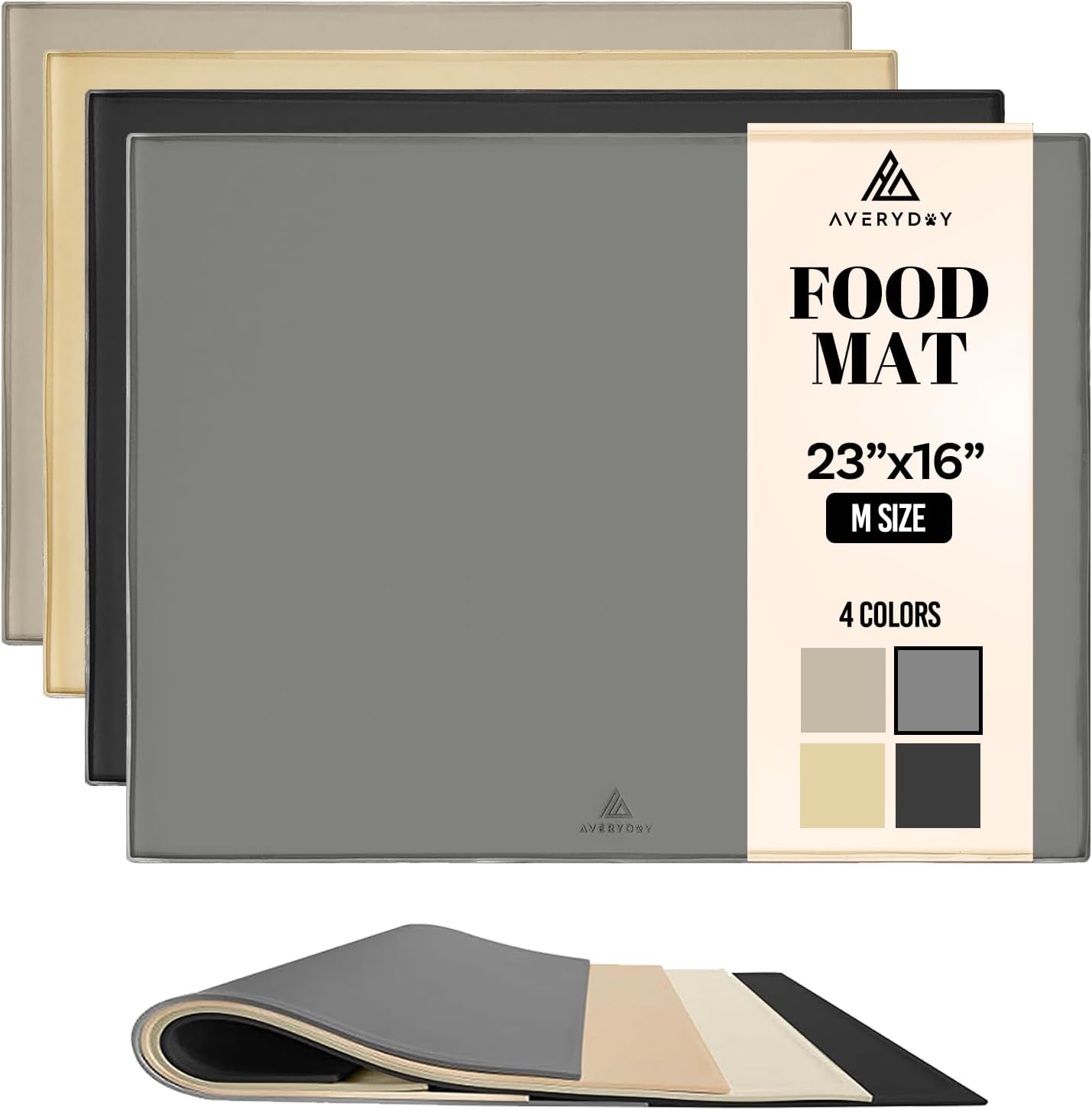 AVERYDAY 23x16'' Silicone Dog Mat for Food and Water, 0.63'' Edge Dog Food Bowl Mats for Floor Waterproof, Dogs Water Mat for Sloppy Drinker, Non Slip Rubber Pet Feeding Mats for Indoor Dogs and Cats