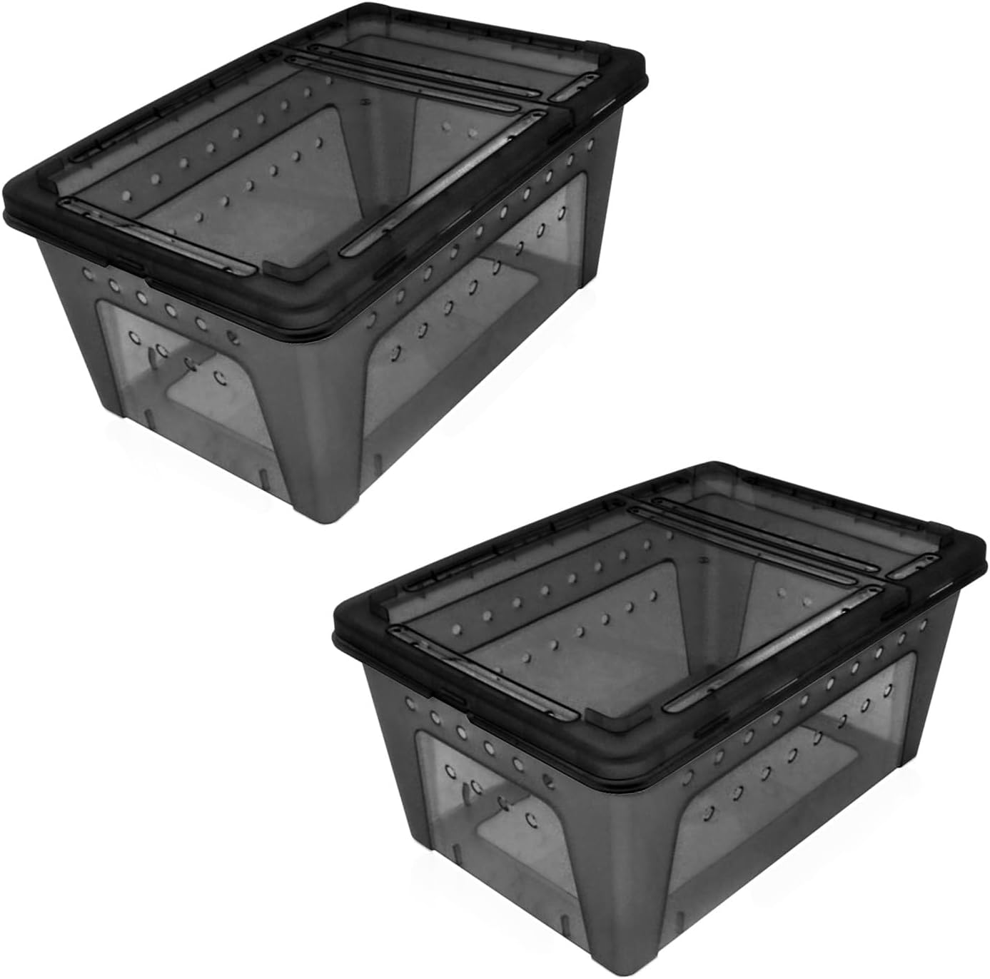 OMEM Portable Reptile Terrarium Habitat for Mini Pet Houses Breathable Holes Stackable Container (2PCS-Black-L)