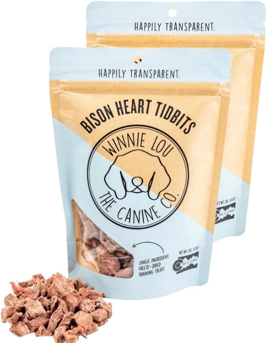 Winnie Lou The Canine Co. Freeze Dried Bison Heart Tidbits - Single Ingredient, Human-Grade, No Artificial Flavors or Fillers, Perfect for Training (Pack of 2)