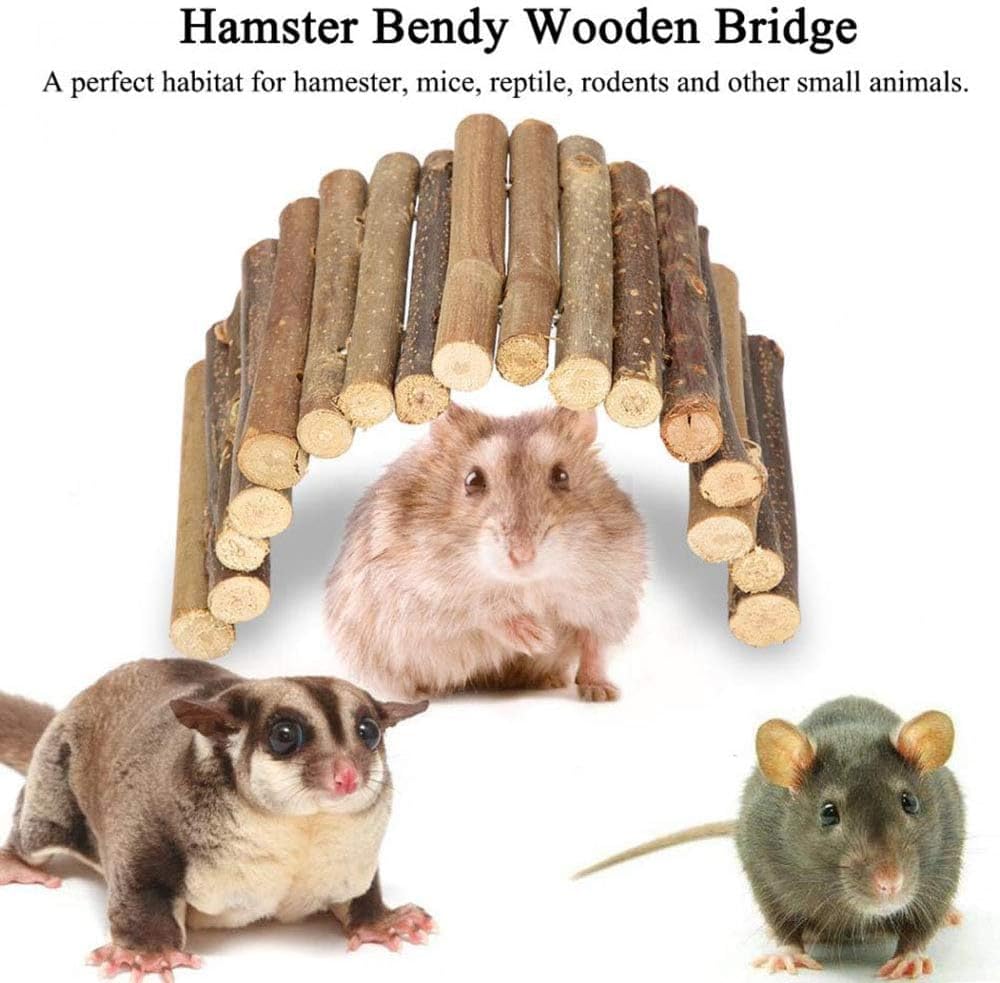 PINVNBY 8 PCS Hamster Wooden Ladder Bridge Tunnel Hide, Hamster Cage Accessories for Chinchillas Guinea Pigs Mouse Rat Ferre, Rodents Natural Hideout for Small Animals