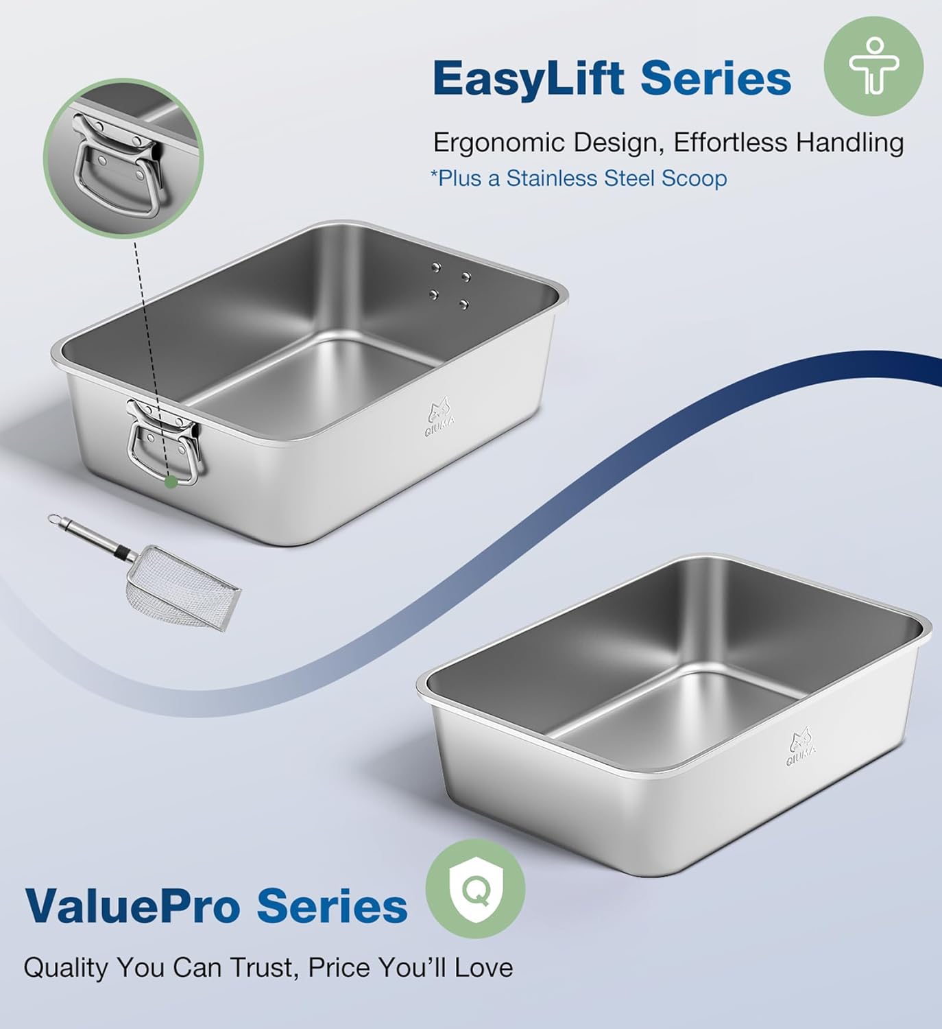 Stainless Steel Litter Box, Metal Cat Litter Box with High Sided for Big and Small Cats, Kitty Litter Boxes, Non-Stick, Easy to Clean, Odor-Free, Small Cats Toilet