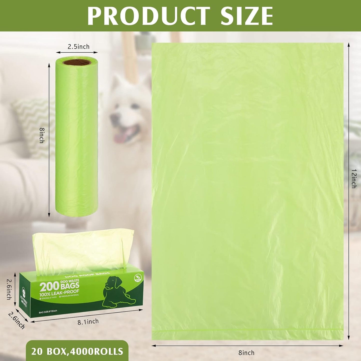 Sherr 20 Boxed Rolls 4000 Counts Dog Poop Bags Bulk Leak Proof Dog Waste Bags Universal Pet Doggy Waste Poop Box for Puppy Pets Outdoor Walking and Travel, 20 Rolls of 200(Green)