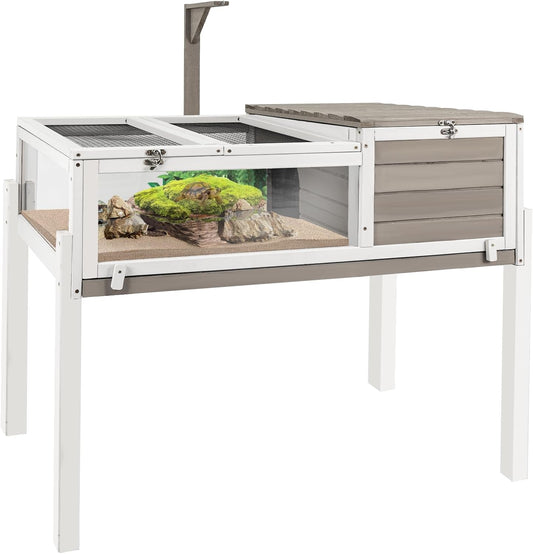 Tortoise Habitat Large Wooden Tortoise Enclosure Habitat with No-Leaking Tray Indoor & Outdoor, Reptile Cage for Small Animals TOR03-Grey