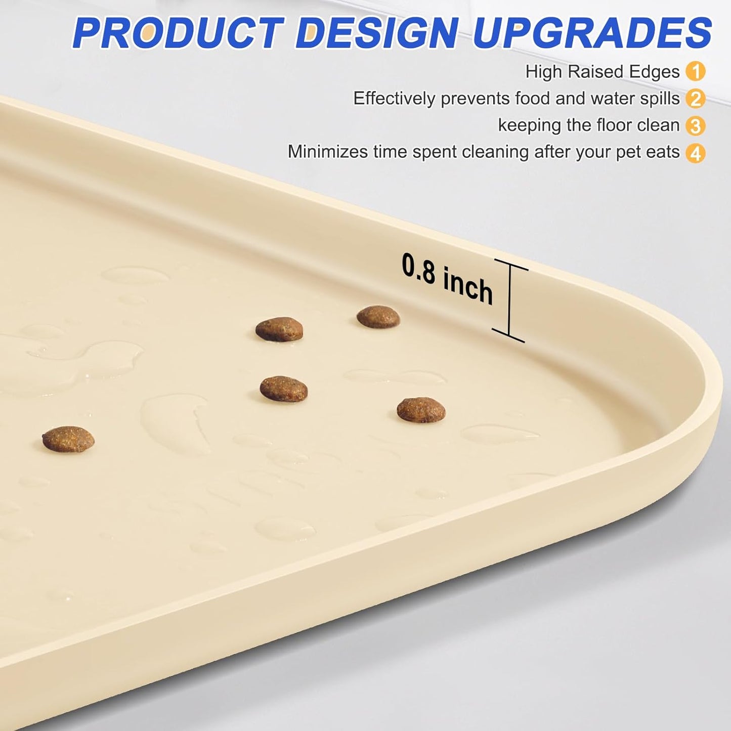 Silicone Pet Feeding Mat with Raised Edge for Food and Water, Dog Bowl Mats, Cat Bowls Placemat with High Lip for Floor Waterproof, Rubber Tray for Cats and Dogs 22 x 14 x0.8 White Sand