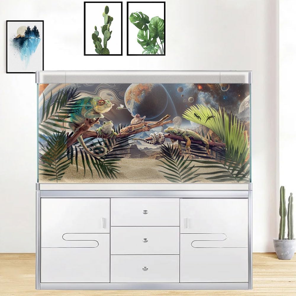 36X18IN Cosmic Spaceterrarium Background, Cool Parallel Space Themed Aquarium Reptile Habitat Background, Aquarium Background with 10EVA Double-Sided Tape