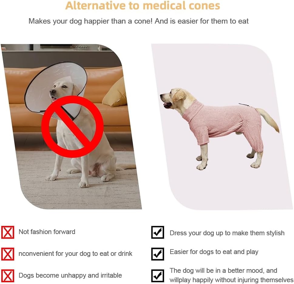 Dog Pyjamas PJS Sweater Clothing and Loungewear Suitable for Small to Medium Breeds of Dogs, Neutering Suits, Extra-Large Stretch Fabric, Four-Legged Dogs Clothes Pyjamas (Sweater Pink, L)