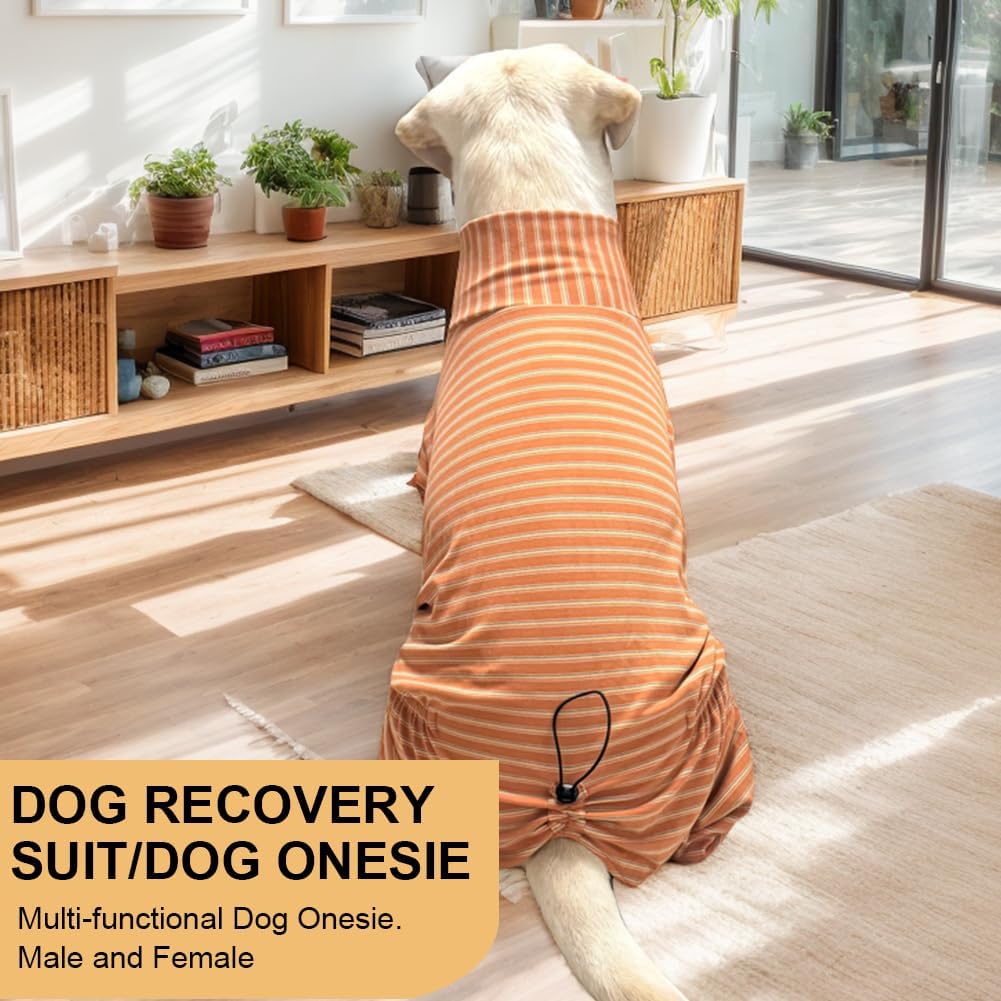 Dog Pyjamas PJS Sweater Clothes and Home Clothing Suitable for Small to Medium Breeds of Dogs, Dog Neutering Suits, Extra-Large Stretch Fabric, Four-Legged (Thickened Orange Stripes, XL)