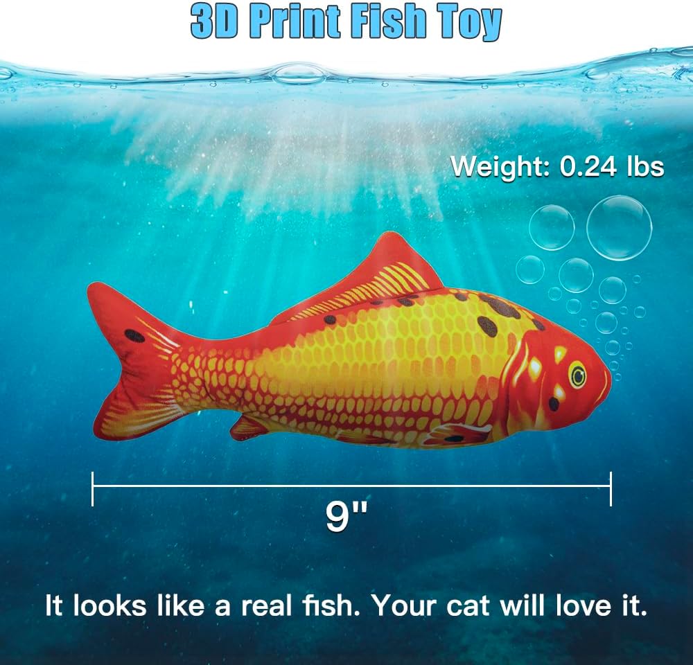 TOOGE 2 Pack 9" Floppy Fish Cat Toys with SilverVine and Catnip for Indoor Cats for Small Dogs Interactive Automatic Flopping Fish Cat Kicker Toys for Cats Puppy Small Dog