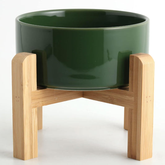 Petygooing 28 OZ Elevated/Raised Ceramic Dog Bowl for Small and Medium Breeds, Dog Food Water Dish with Stand,Pet Feeding Bowl Anti Slip Rubber for Small and Medium Dogs (3.6 Cups) Rust Green