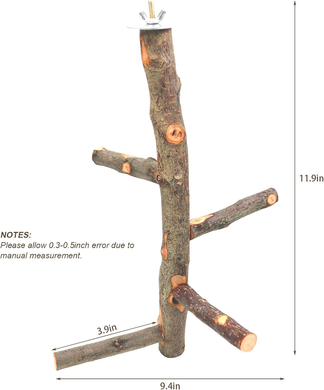 Bird Perch Nature Apple Hard Wood Stand, Parrot Stand Toy Branch Platform Paw Grinding Stick for Small Parakeets Cockatiels Conures Parrots Love Birds Finches Cage Accessories (Set 1)