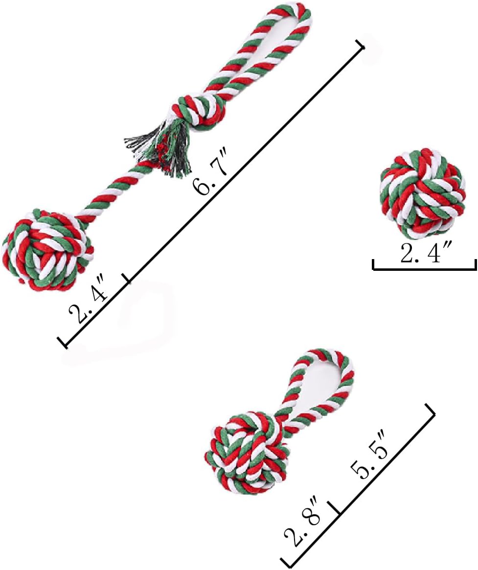 Dog Chew Toys,Dog Toys for Small Dogs and Medium Dogs for Boredom and Stimulating Teeth Cleaning Gum Massage Tug Christmas Dog Ball Rope Toy Set of 2