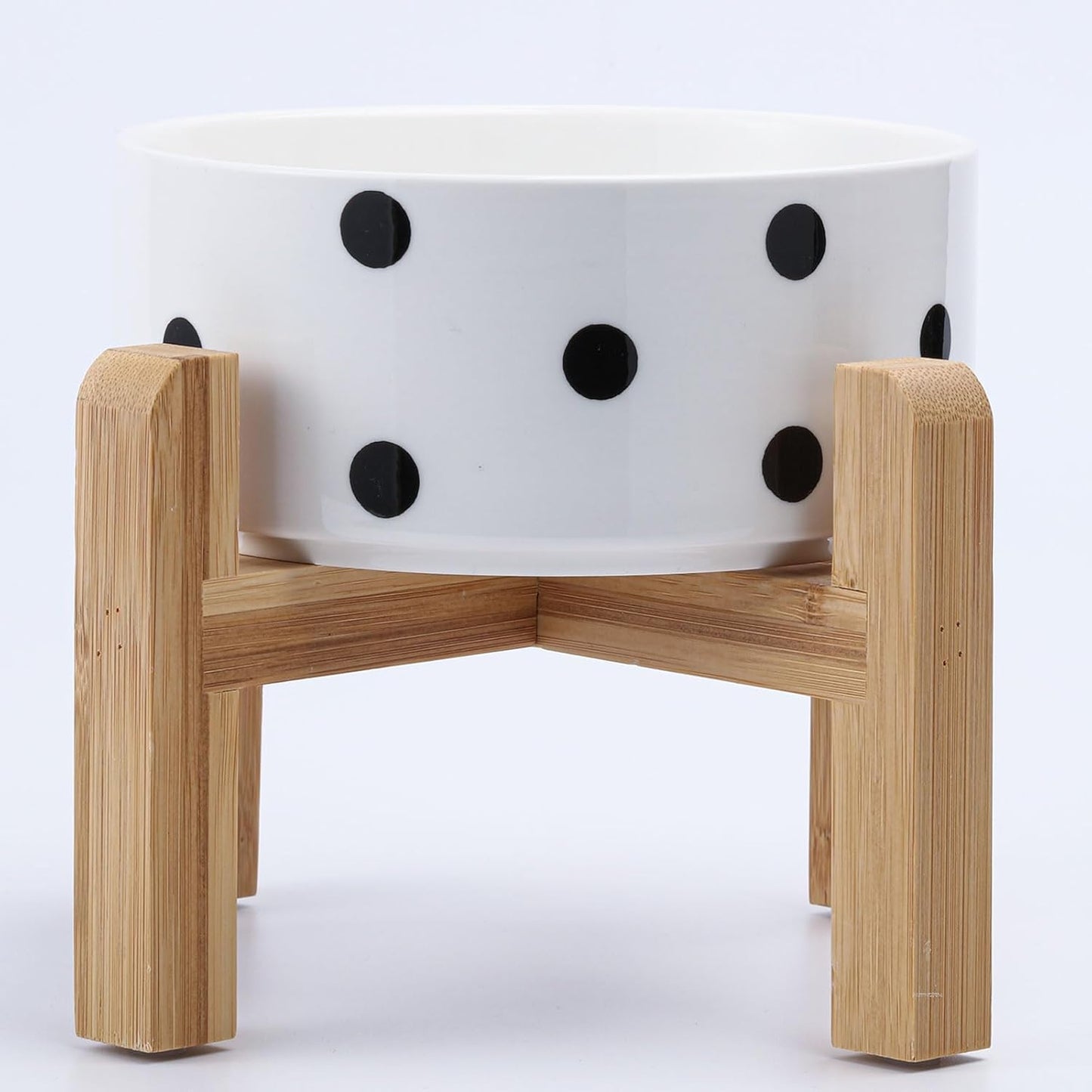 Petygooing 28 OZ Elevated/Raised Ceramic Dog Bowl for Small Medium Breeds, Dog Food Water Dish with Stand,Pet Bowl with Anti Slip Rubber for Cats Small and Medium Dogs (3.6 Cups) Black Dot