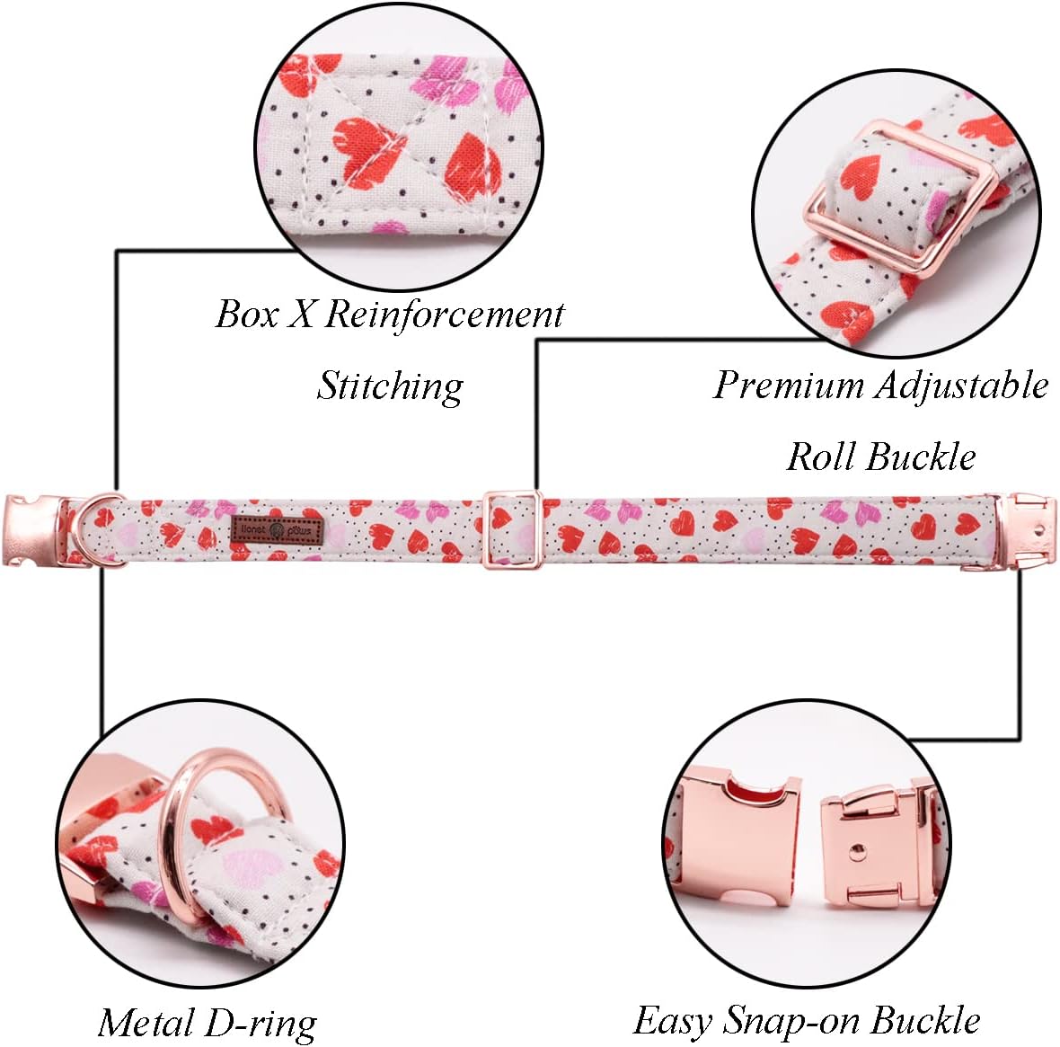 Lionet Paws Valentines Day Dog Collar with Bowtie, Dog Bowtie Collar with Metal Buckle for Dogs, Adjustable Comfortable Dog Collar Girl Boy, S, Neck 10-16 in