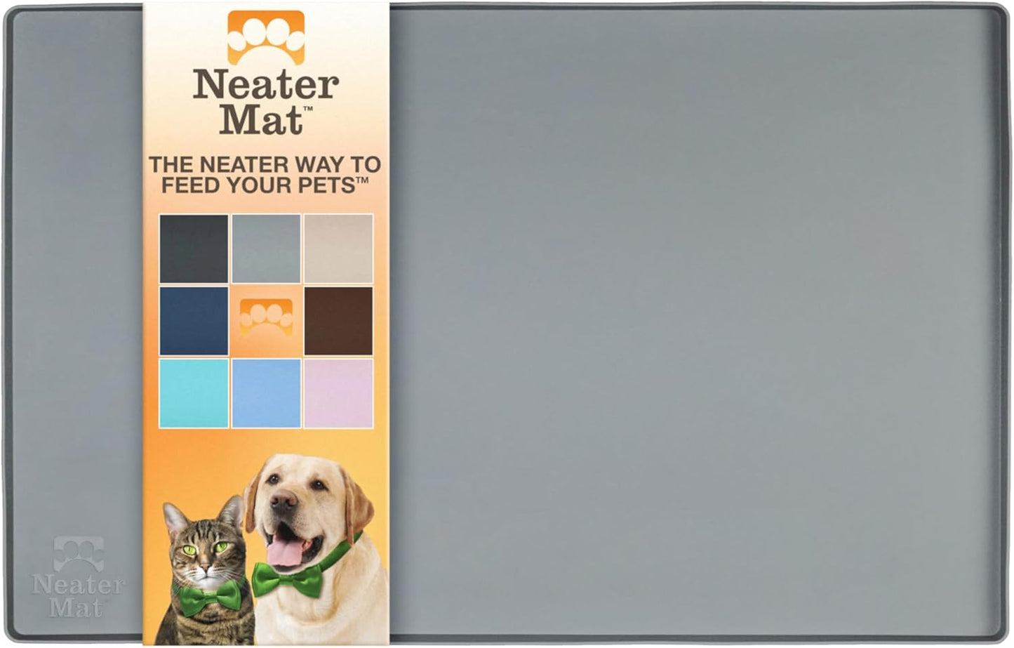 Neater Pet Brands Neater Mat Pet Mats for Food and Water, Cat & Dog Bowl Mat Waterproof Silicone, Feeding Tray, Dog Food Mats for Floors, Placemat w/Raised Edge for Under Bowls, 16” x 10”, Grey