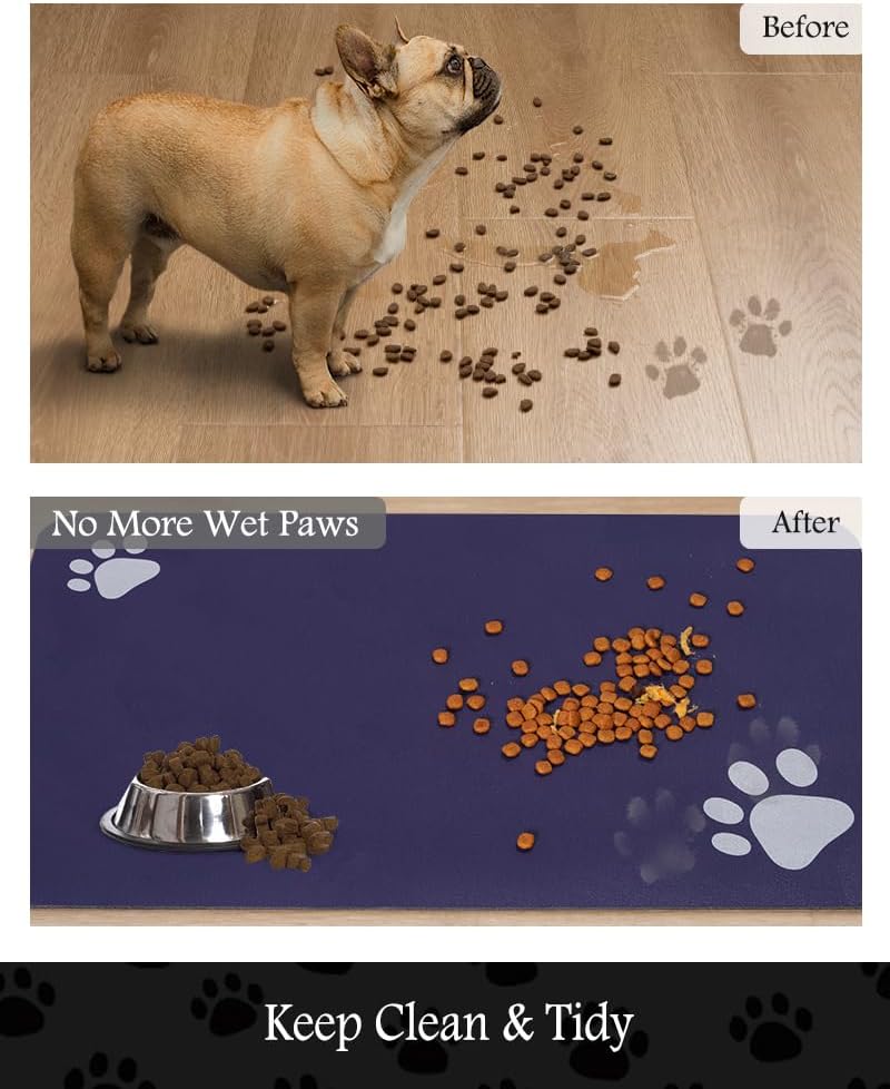Pet Feeding Mat-Absorbent Dog Mat for Food and Water Bowl-No Stains Quick Dry Water Dispenser Mat-Dog Accessories Pet Supplies-Bowl for Messy Drinkers（Navy,12"x19"