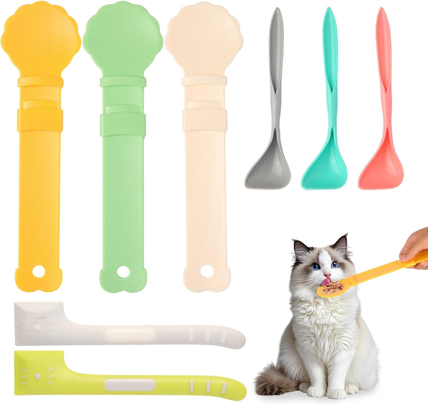 Cat Treat Dispenser Cat Treat Spoon Squeeze 8PCS Lickable Cat Holder with Cat Strip Feeder Spoon and Temptations Licky Treats Happy Cat Tube and Squeeze Up Cat Food Spoons for Wet Food (Sun Flower)