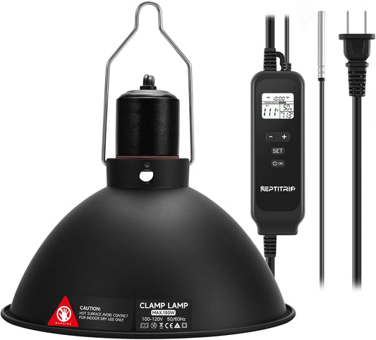 8.5 Inch Day-Night Thermostatic Reptile Heat Light Fixture - Heat Lamp Temperature Controller for Bearded Dragons, Snakes & Lizard – Bulb Not Included (Max 150W)