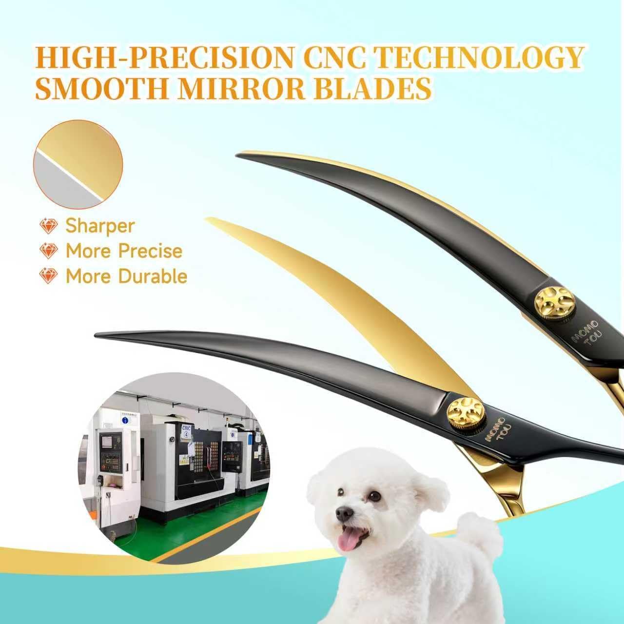 45°Super Curved Dog Grooming Scissors 440C Stainless Steel CNC 7.5'' Big Arc Curved Dog Shears Sharp and Durable for Professional Groomers