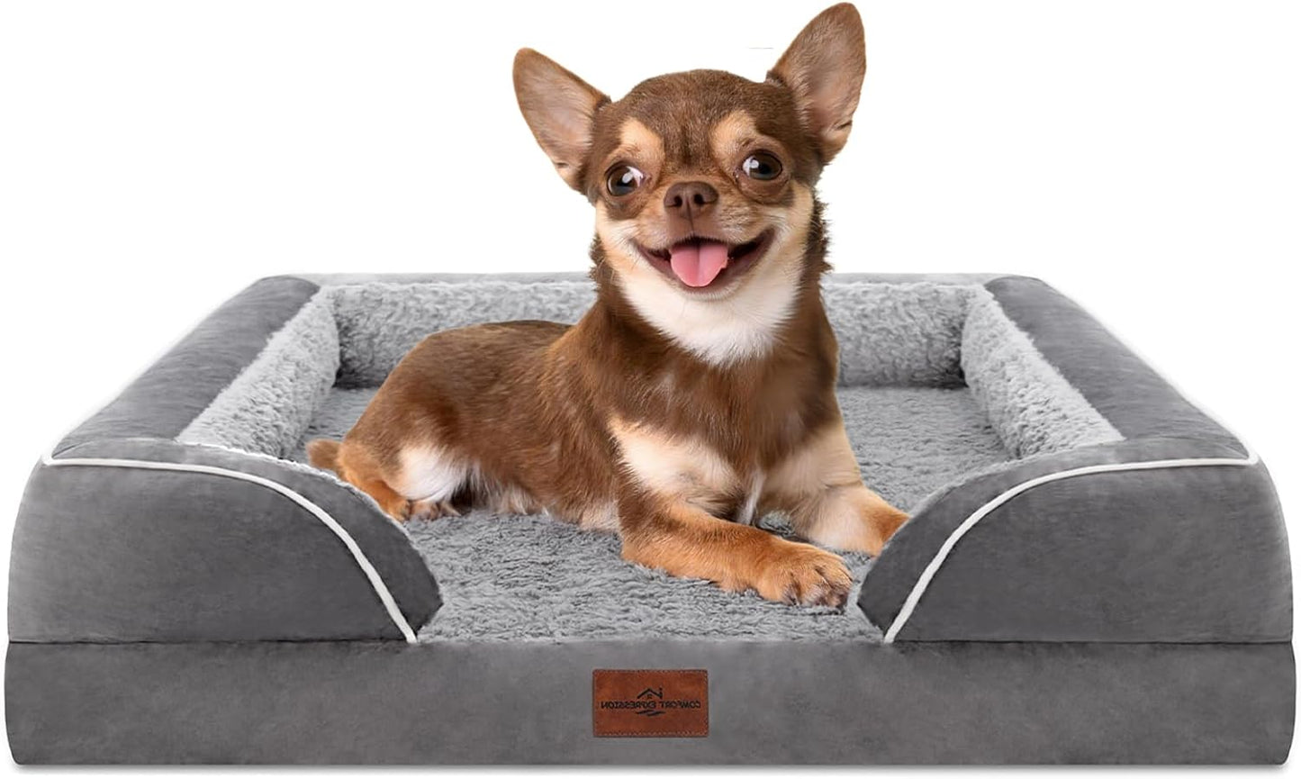 Comfort Expression Small Dog Beds Waterproof Orthopedic Foam Dog Sofa Beds for Small Dogs Comfy Pet Bed with Washable Removable Cover & Non-Slip Bottom(X-Small,Grey)