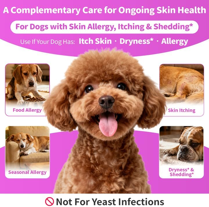 Liquid Collagen for Dogs Skin Comfort & Calming, Dog Itch Relief & Anti-Scratching & Coat Supplement with Biotin for Skin Barrier & Sensitive Immune Health Support - Chicken Flavor, 2 FL.Oz