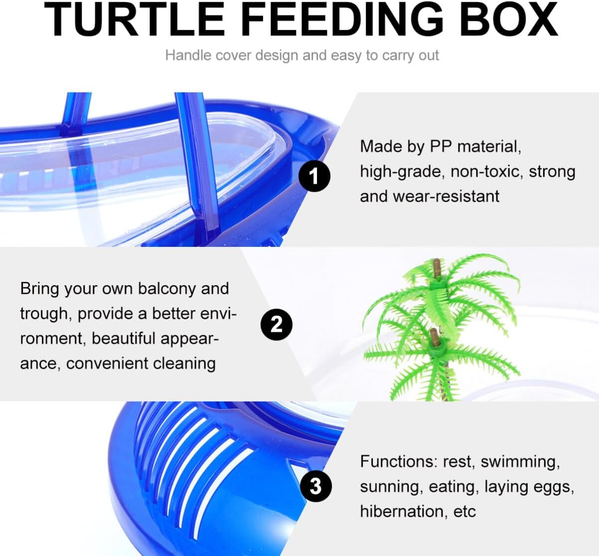 POPETPOP Turtle Tank with Lid : Plastic Tortoise Habitat with Basking Platform Transparent Reptile Tank for Turtle, 12.99x9.06x5.31 inch