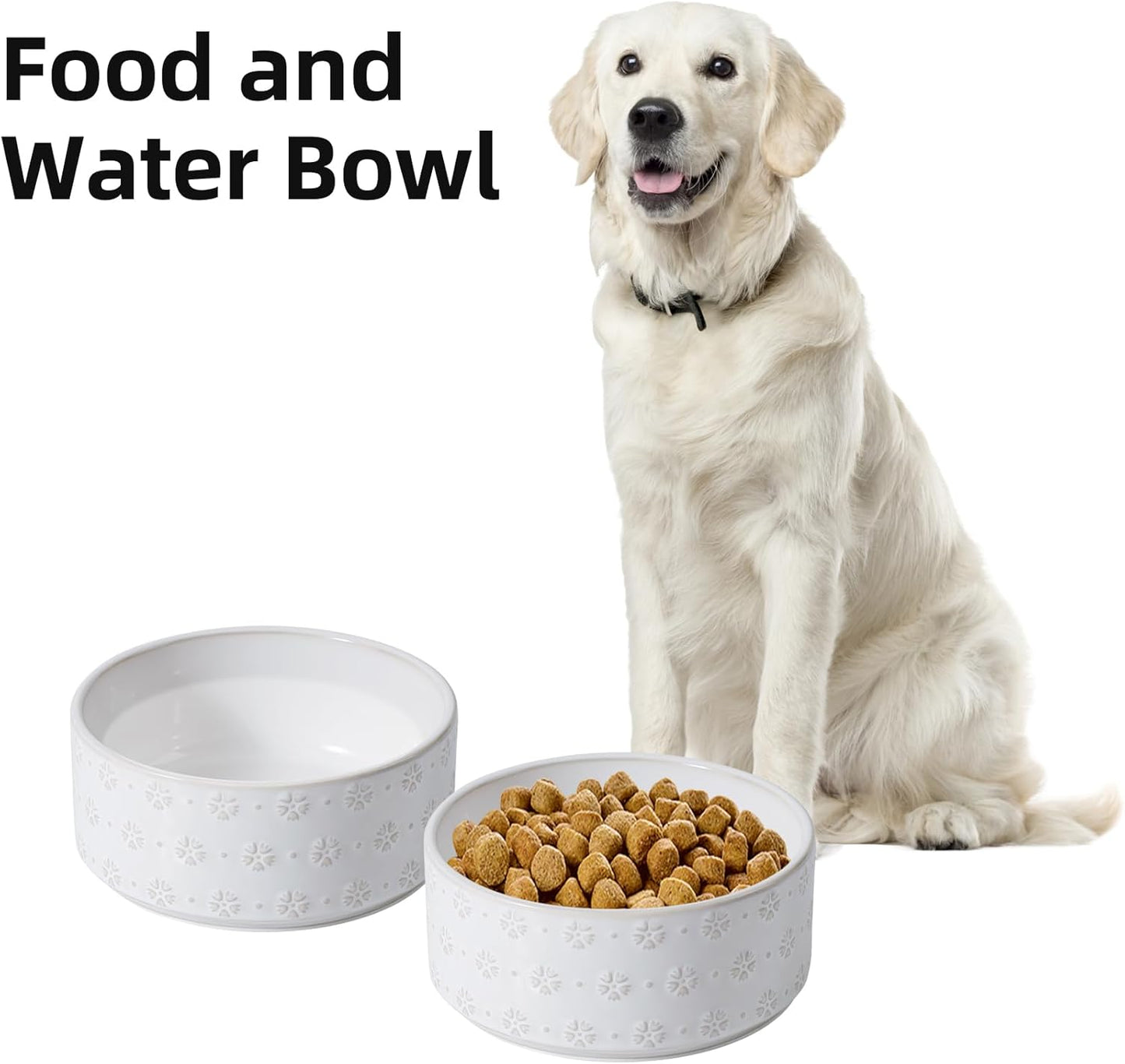 8.2inch Ceramic Dog Bowl, Food and Water Bowl for Large Breed Dog, Pet Bowl for Replacement (Single Bowl, Arctic White)