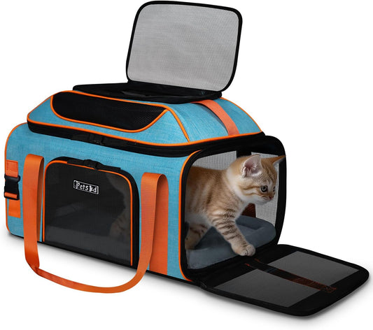 Petskd Top-Expandable Pet Carrier 19x13x9 Inches Southwest Allegiant Airlines Approved, Soft-Sided Carrier for Small Dog Under 12 lbs and Large Cat Under 15 lbs(Blue)
