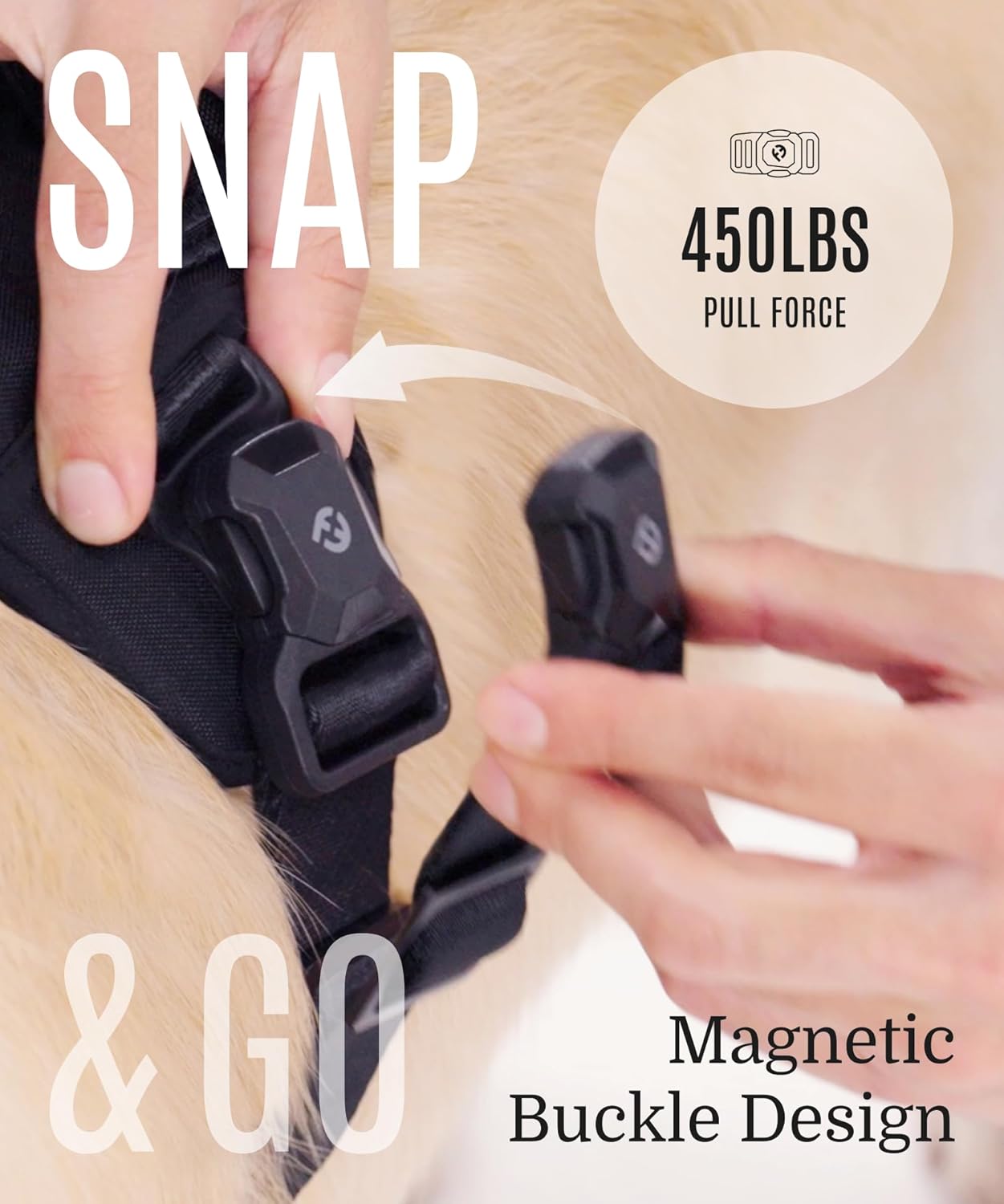 2025 New Edition, Fei & Eve MagEase Dog Harness - 3-Second Magnetic Buckles | 3-Point No-Pull Control | Heavy-Duty 900D Nylon | Dual Safety Handles | Breathable Mesh | Adjustable Fit | Medium, Gray