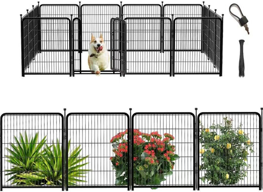 Dog Playpen 24 inch(H) 16 Panels Dog Fence Outdoor for Yard. Metal Dog Pen Heavy Duty Pet Puppy Exercise Pen for Rv Camping Garden Yard, Wide Door Low Threshold Dog Fence Total 31.4 Ft(L)