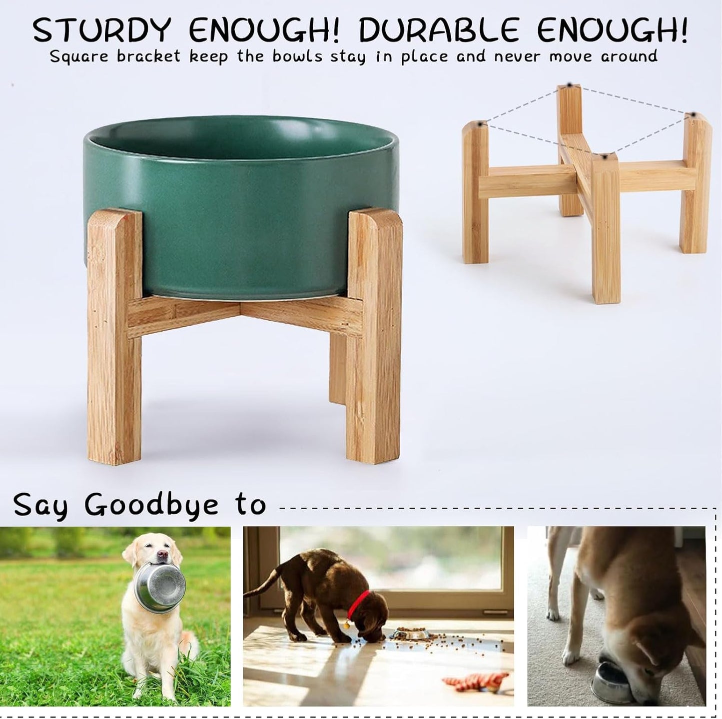 Petygooing 28 OZ Green Elevated/Raised Ceramic Dog Bowl for Small and Medium Breeds, Dog Food Water Dish with Stand,Pet Feeding Bowl with Anti Slip Rubber for Cats Small and Medium Dogs (3.6 Cups)