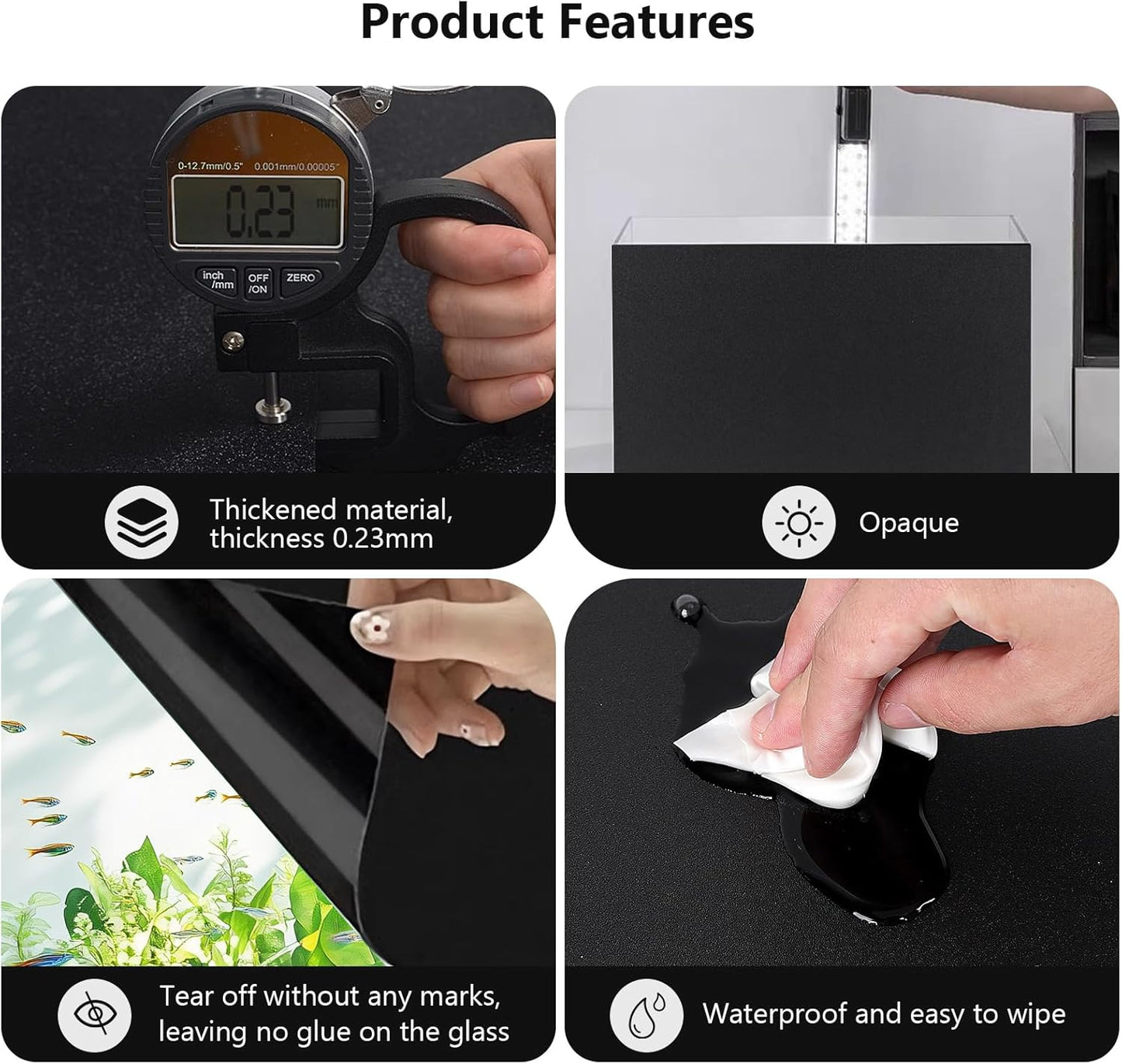 Aquarium Background Paper Decor Fish Tank Backdrop Wallpaper Electrostatic Adhesive, No Glue, Easy to Install, Reusable (19.7”H×59.1" L, Black)