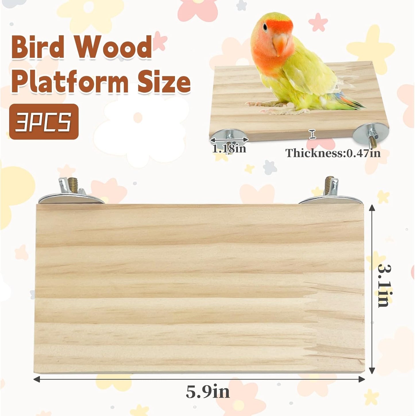 kathson Bird Wood Platform Parrot Perch Stand Parakeet Playground Cage Corner Shelf for Conures Budgies Parakeets Cockatiels Lovebirds 3Pcs