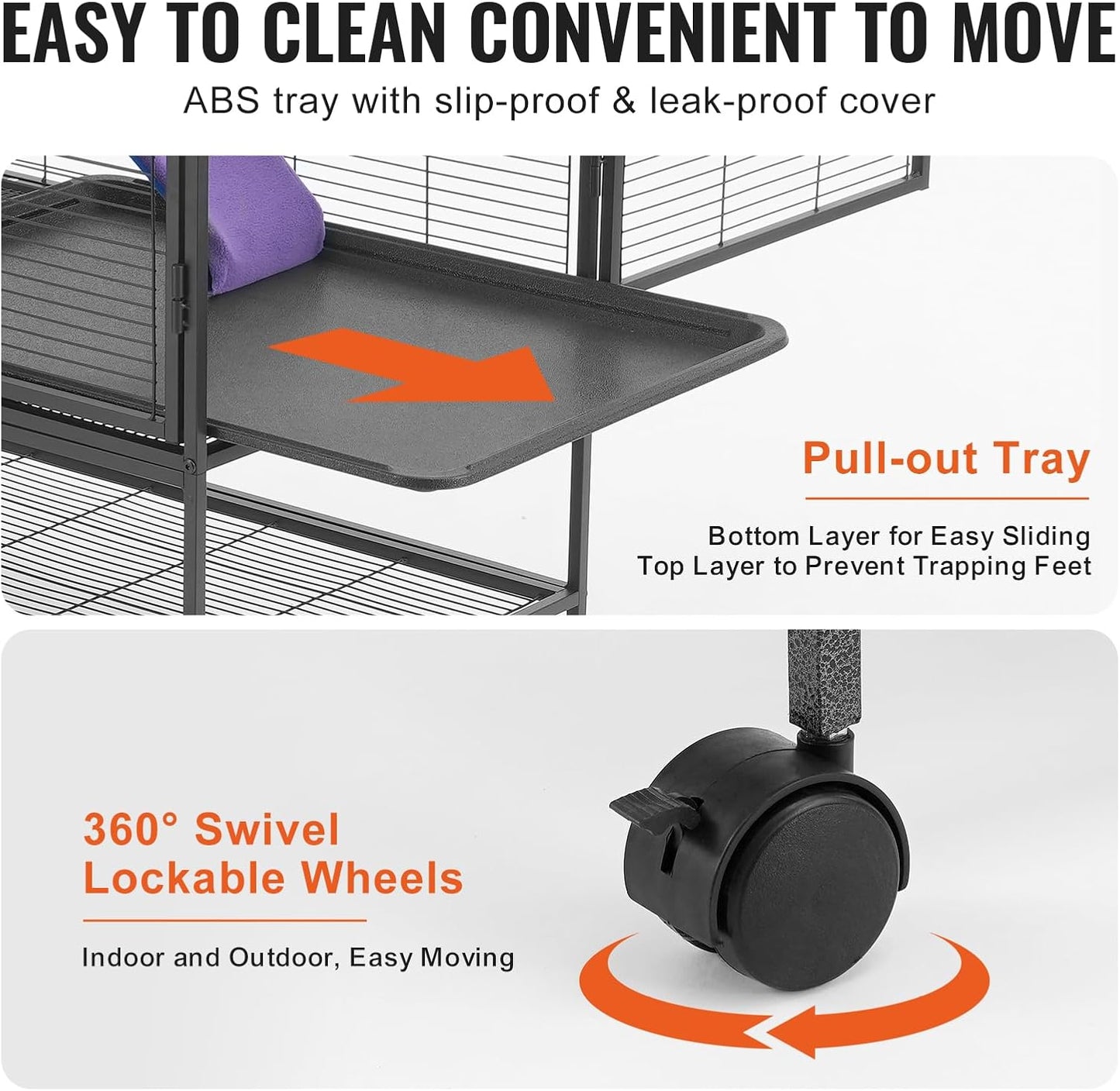 VEVOR 34" Rolling Metal Ferret Cage, Large 2-Tier Critter Nation Cage, Small Animal Cage with Ramps & Tray, Easy to Set up for Pet Mice, Hamster, Guinea Pig, Chinchilla, Squirrel, Hedgehogs, Bunny