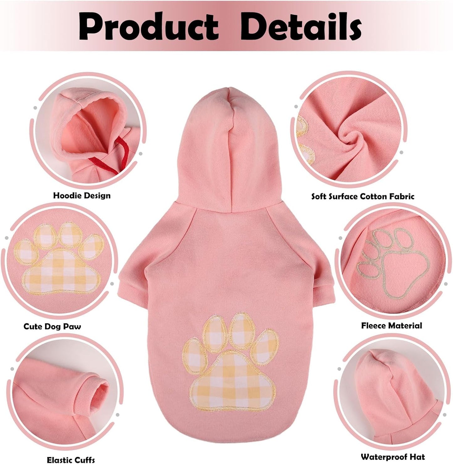 SAWMONG Dog Hoodie,Flannel Pet Hooded Sweater with Hat Puppy Pullover Sweater Shirt,Dog (Pink,2XL)