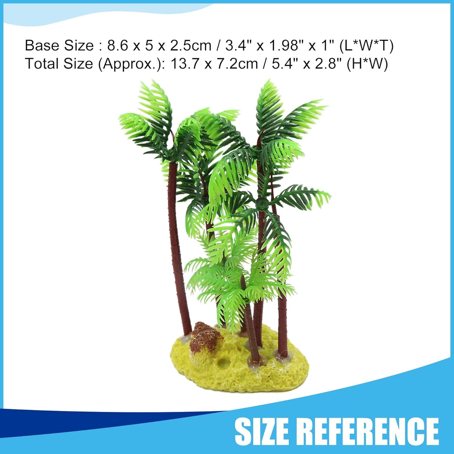 Aquarium Decoration,Plastic Palm Tree Plant for Aquarium Fish Tank,5.4Inch(Green/Brown)