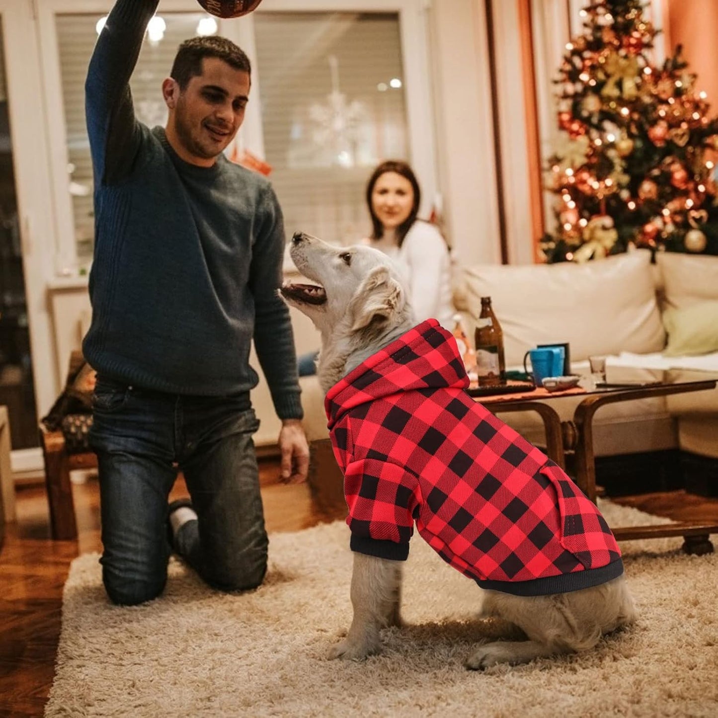 Dog Hoodie Sweater Red Buffalo Plaid Pet Clothes Warm and Soft Breathable Cozy Pet Hoodies for Large Dogs Dog Sweaters for Extra Large Dogs with Pocket(XL)