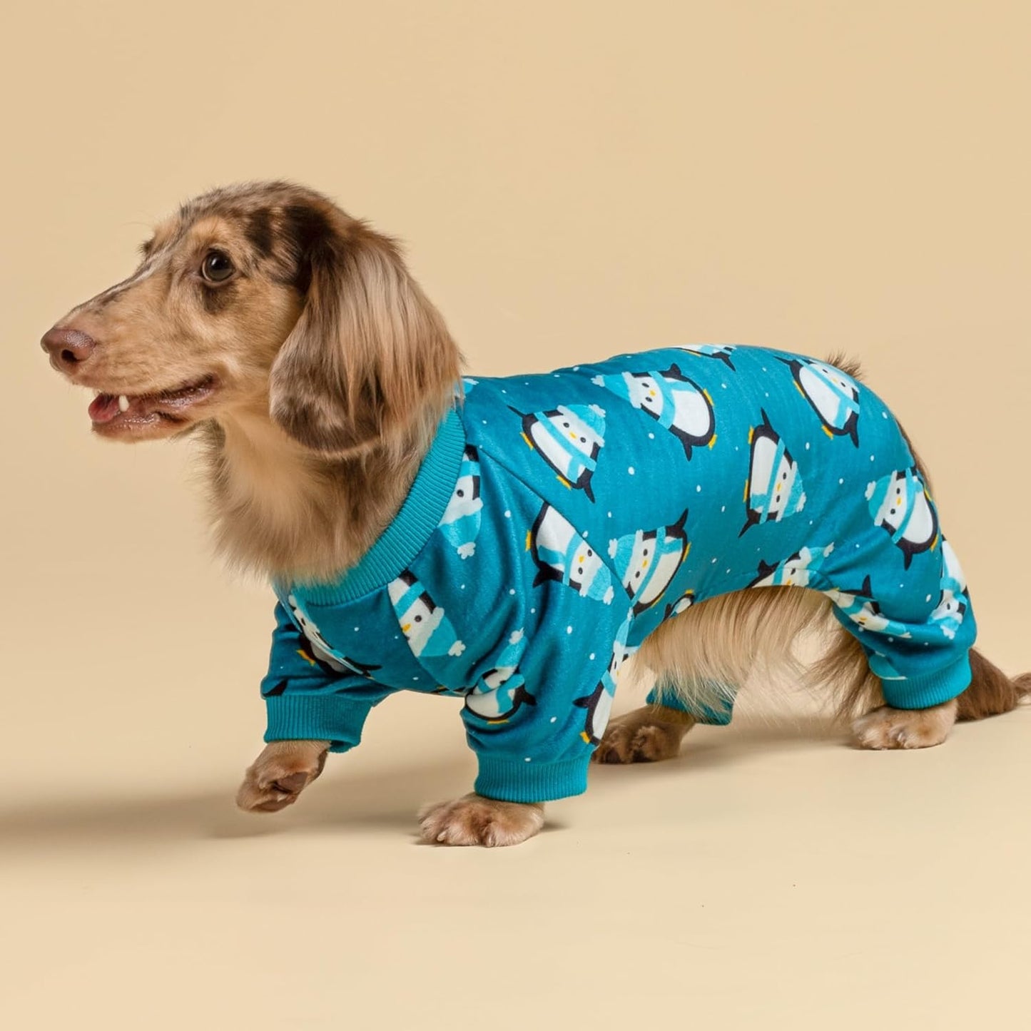 Fitwarm Cute Penguin Dog Pajamas, Dog Winter Clothes for Small Dogs Girl Boy, Cozy Dog Onesie, Soft Pet Jammies, Doggy Apparel, Teal Blue, Small