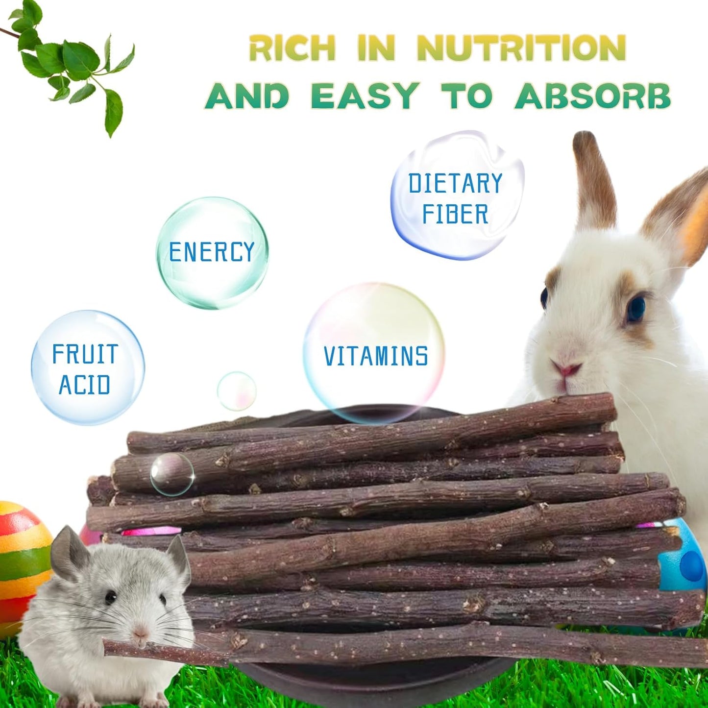 Natural Apple Wood Chew Sticks for Rabbits, Hamsters, Chinchillas, Guinea Pigs - Small Animal Dental Toys for Teeth Grinding & Boredom Relief, Safe Untreated Chew Treats, 350g (12.3oz)