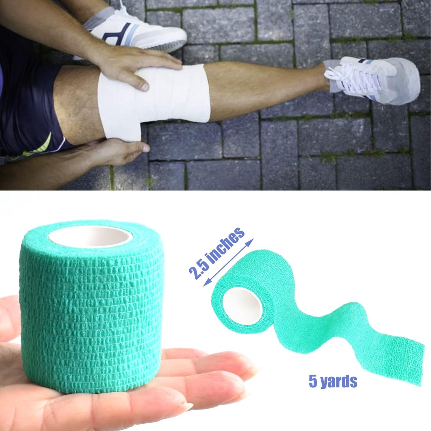 9 Pack 2" x 5 Yards Self Adhesive Bandage Wrap Self Stick Wrap for Ankle, Wrist, Finger, Sports, Breathable Cohesive Vet Tape for Pets (Middle Green)