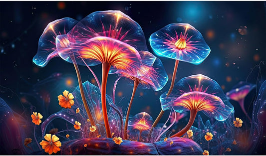 Flower Aquarium Background Modern Style Bluebell Blooming Flower Floral Design Terrarium Background Mysterious Elegant Glowing Fantasy Flower Fish Tank Backdrop Poster Decorations Vinyl 72x16in