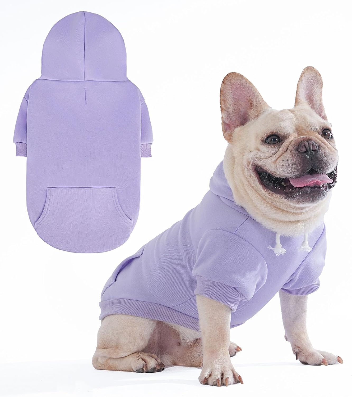 KOOLTAIL Basic Dog Hoodie - Soft & Warm Dog Hoodie Sweater with Leash Hole and Pocket, Pet Winter Coat, Cold Weather Clothes Sweatshirt for Small Medium Large Dogs Puppy Cat Boys Girls Lavender SM