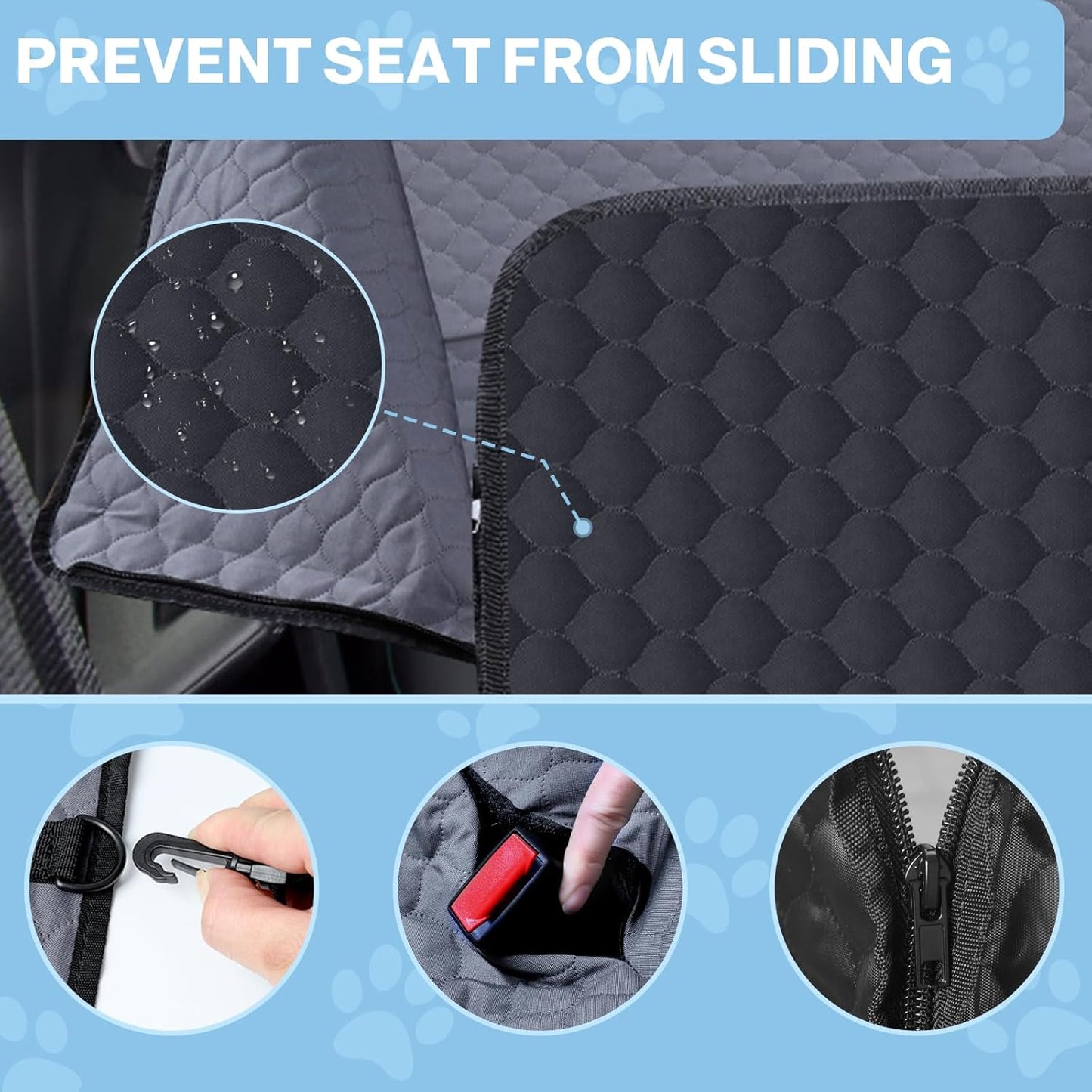 Dog Car Seat Cover for Back Seat, Waterproof Protector with Side Flaps, Scratchproof Hammock, Non-Slip Bottom for Cars/Trucks/SUVs (Grey02)