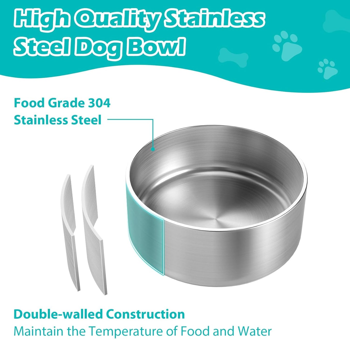 LIANLAI Stainless Steel Dog Bowls, Rust-Resistant Metal Large Dog Bowl, Double-Walled Puppy Water Bowl, Ideal Bowls Large Sized（64 oz）