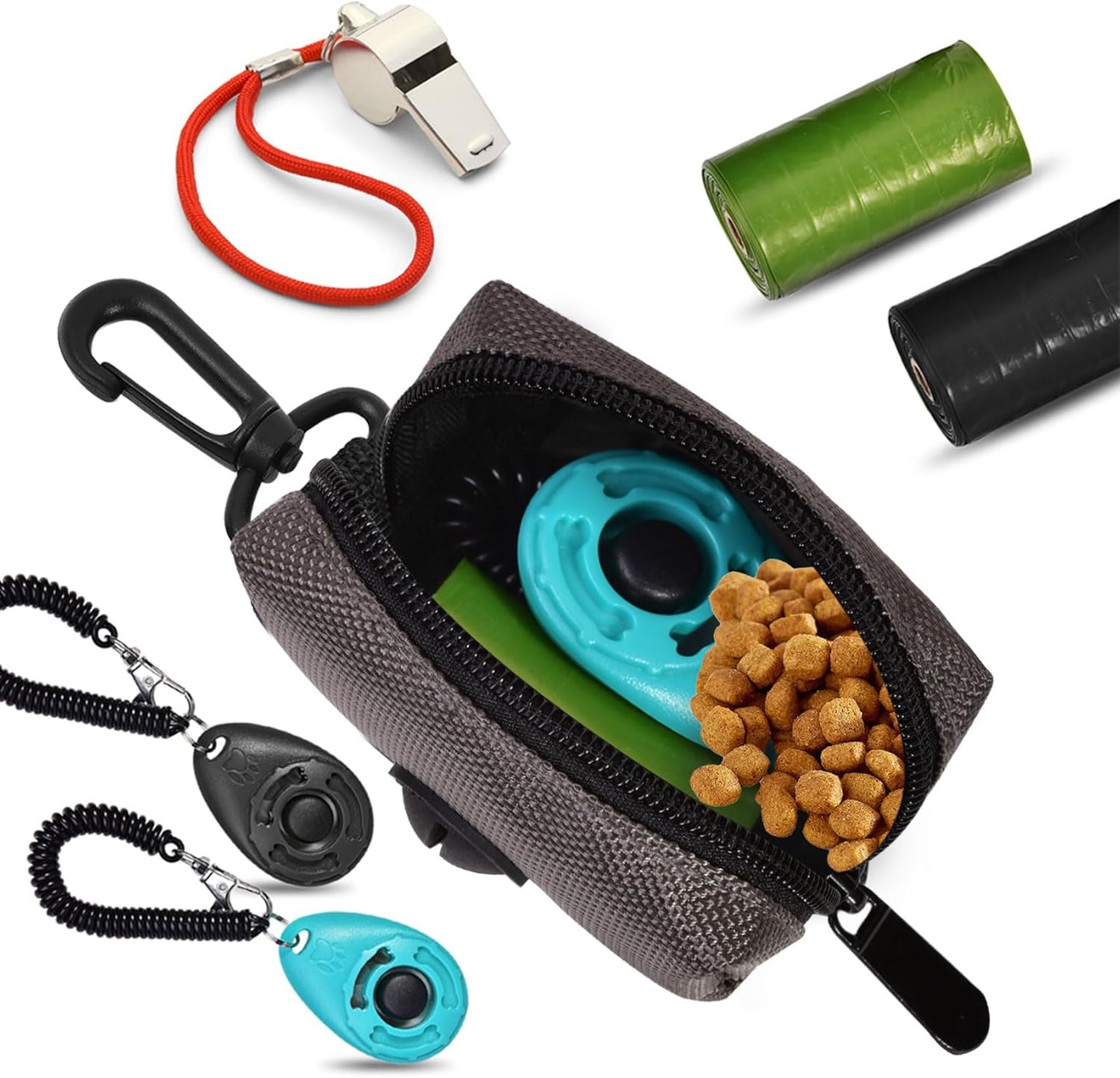 Dog Waste Bag Dispenser Pet Poop Bags Holder for Doggie Waste Bags Dispensers Soft Fabric Zipper Small Doggy Puppy Pouch for Leash Accessory Attachment with Carrier,Grey