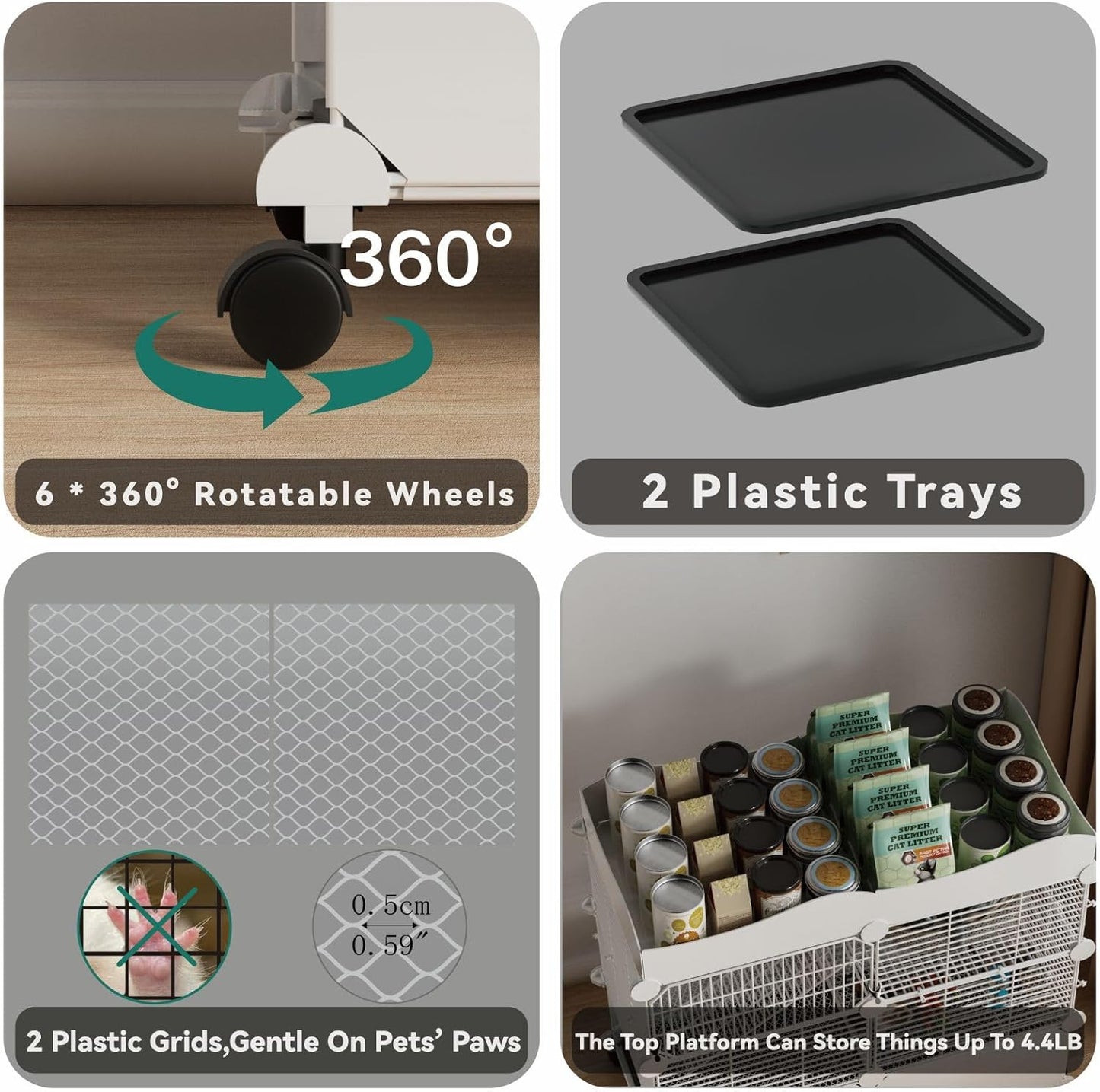 Small Guinea Pig Cages Indoor, C&C Chinchilla Rat Cage Rabbit House on Wheels with Tray